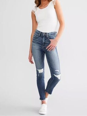 Buckle Black high rise ankle skinny jean
